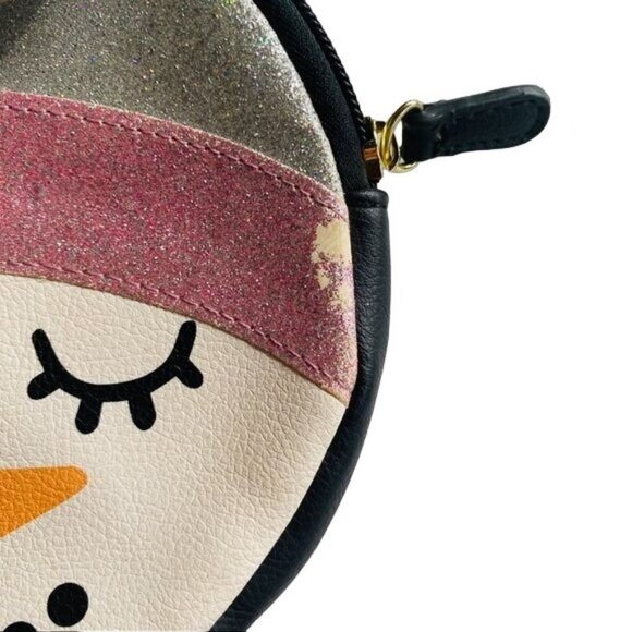 Betsy Johnson Snowman Wristlet Coin Clutch Round Silver Pink Purse - Picture 3 of 10